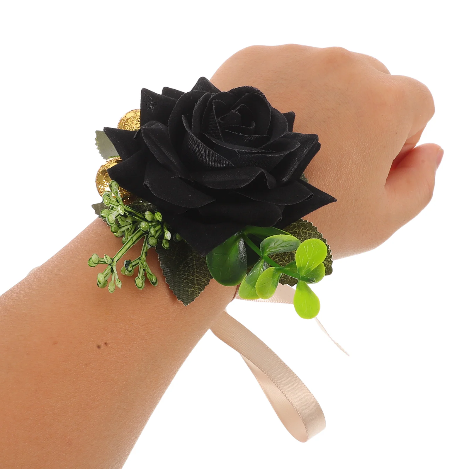 

2 Sets Black Rose Wrist Corsage Boutonniere For Wedding Prom Gothic Style Artificial Flower Decor Bride Bridesmaid Groomsmen