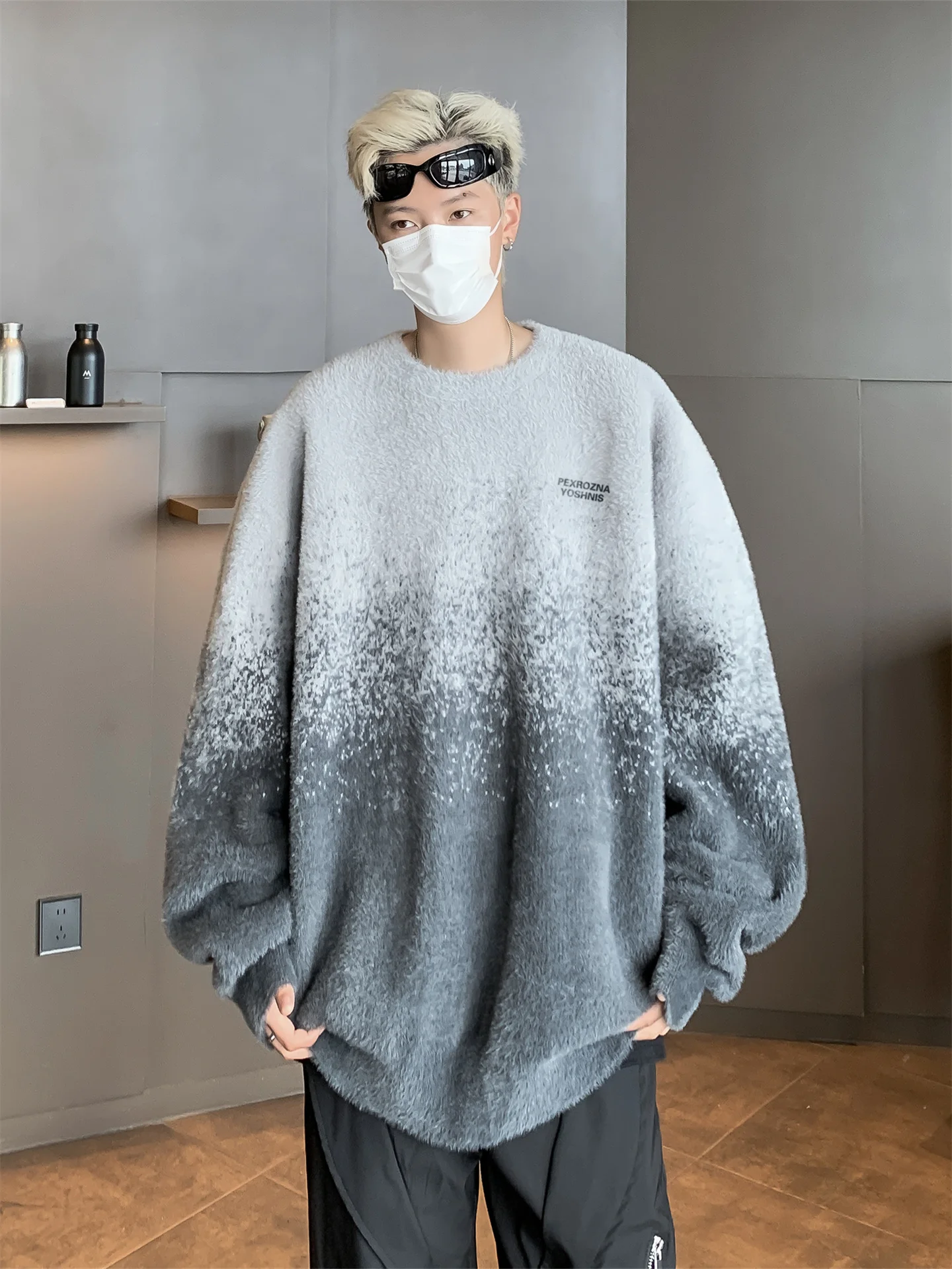 

Мужской вязаный свитер из искусственного меха норки, свободный, мягкий, теплый, повседневный, с длинным рукавом, весенний, однотонный