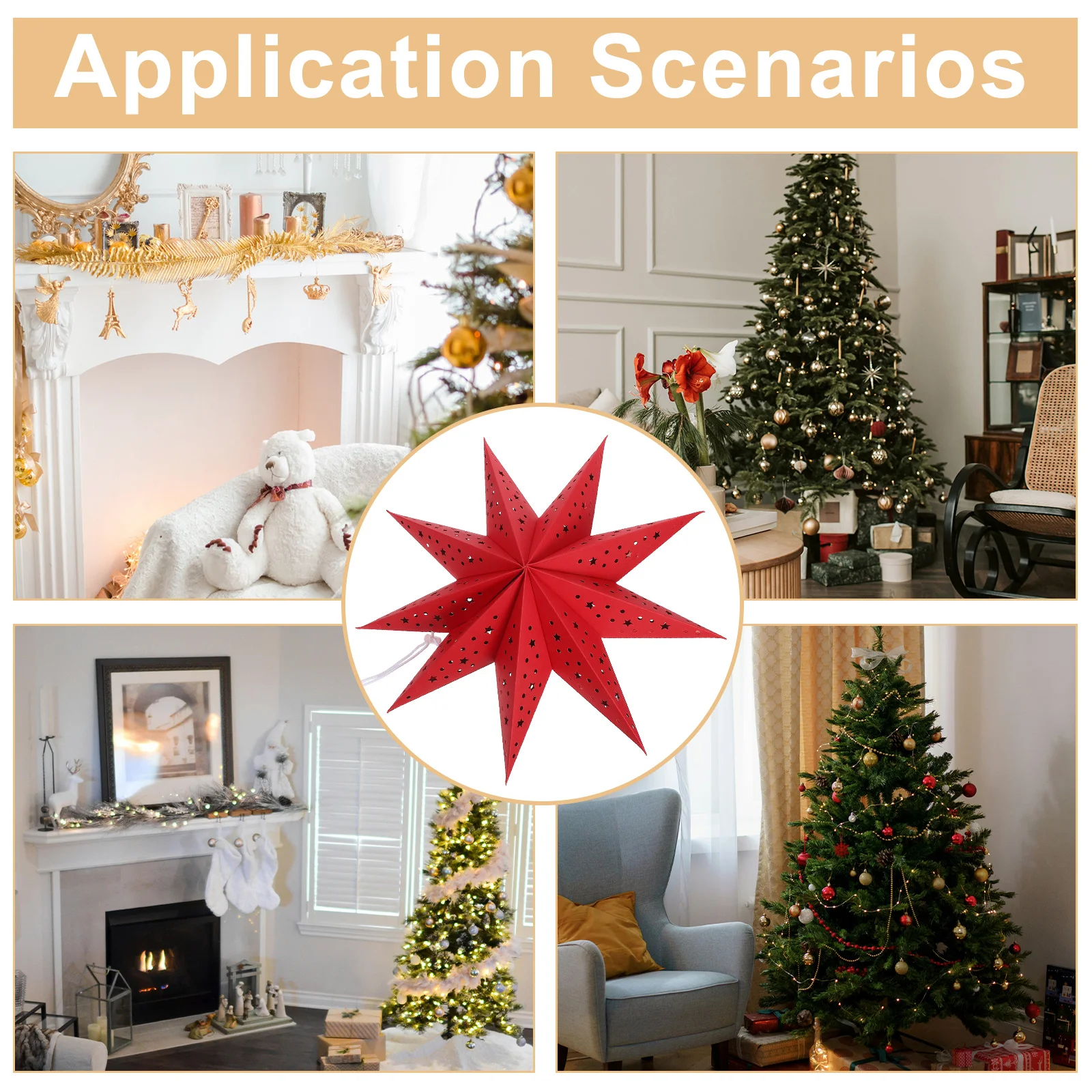 فوانيس نجمة ورقية مضيئة ثلاثية الأبعاد مكونة من 9 نقاط: غطاء مصباح معلق مجوف لعيد الميلاد وحفلات الزفاف والديكور الداخلي والخارجي،