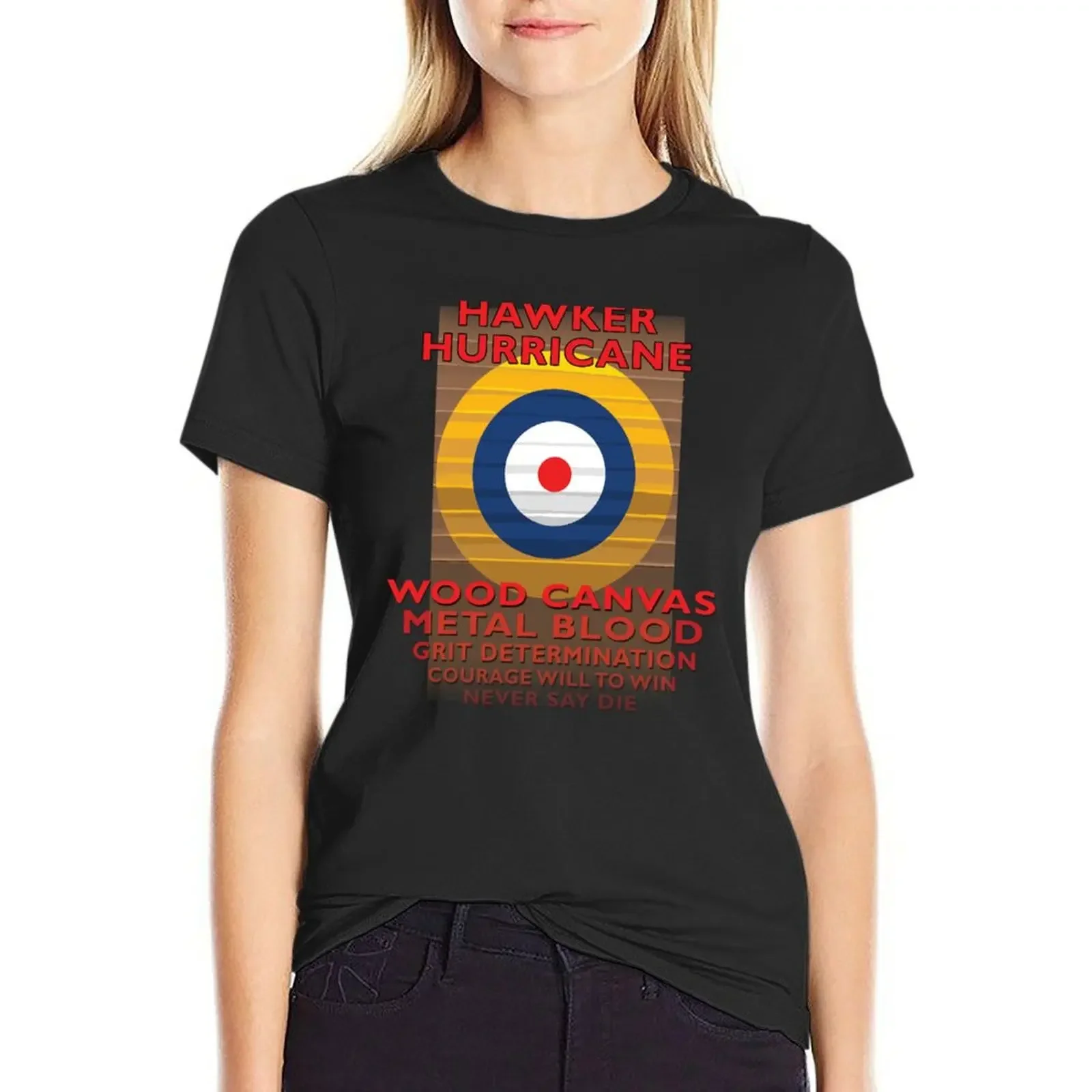 Hawker Hurricane: Attractive RAF national roundel aviation design. T-Shirt Female clothing funny Top Women