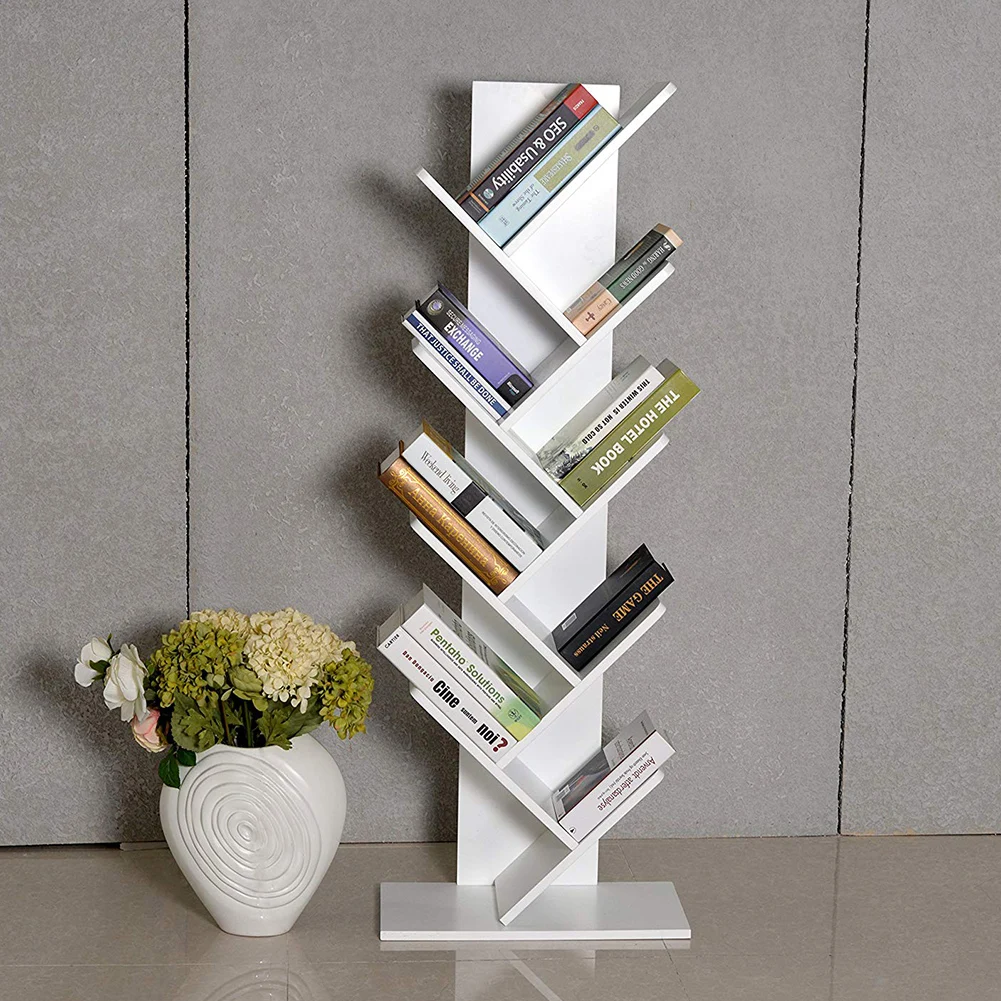【Breeins】Rustikales stehendes Baum-Bücherregal aus Holz für Zuhause, Büro, Dekoration, Aufbewahrung, Organizer, Regal, Bücherregal