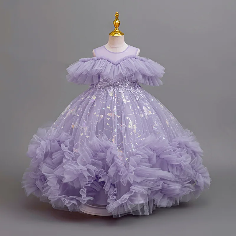 Party Dresses For Girls White Elegant Bridesmaid Dresses For Girls Wedding Party Purple Gown First Communion Ceremony Dress