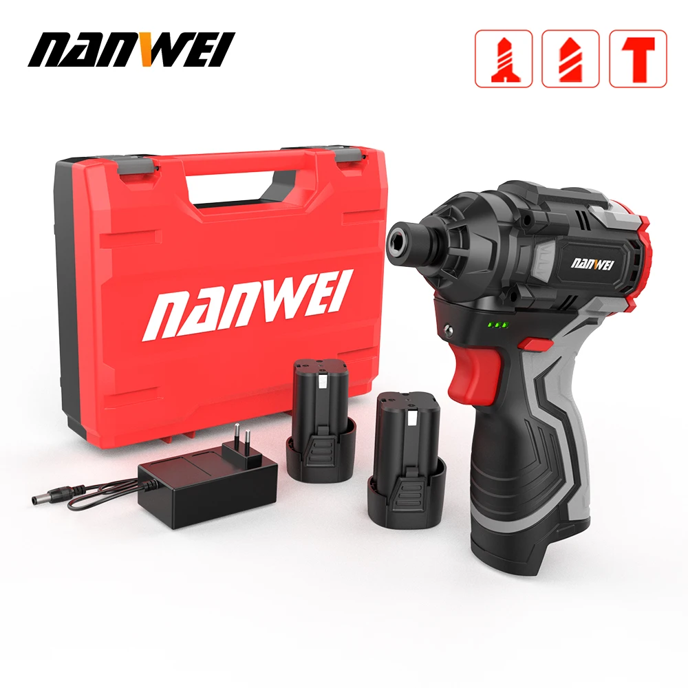 NANWEI 16V Brushless Lithium Battery Impact Screwdriver Household Electric Screwdriver 3-speed Control
