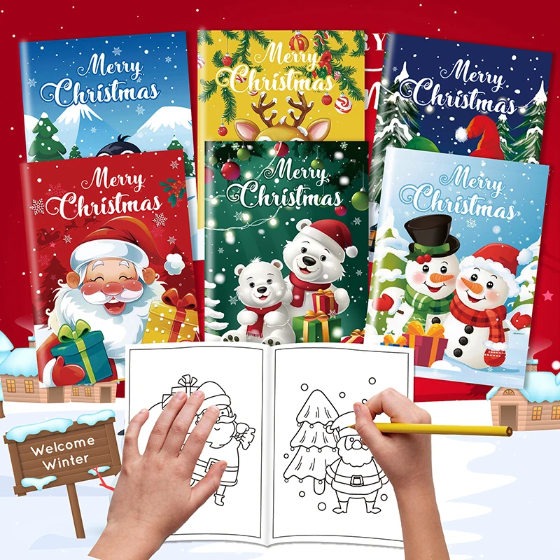 

6 Pcs Merry Christmas Coloring Book Bulk For Kids Winter Activity Books Party Favors Drawing Book Holiday Gifts