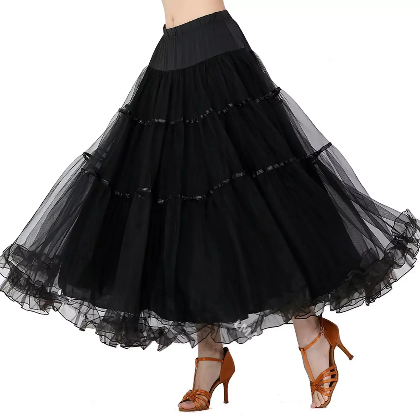 Falda de baile de salón para mujer, traje de Flamenco, Vals, cintura elástica, columpio grande, Ropa de baile para adultos, accesorios de disfraz de danza del vientre