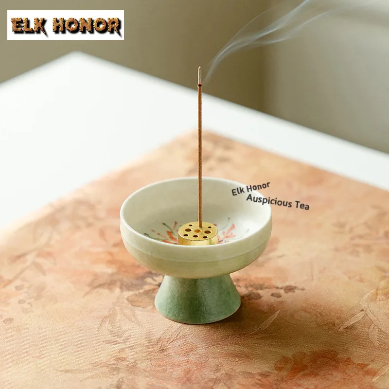 Hand-painted Flower High-footed Incense Holder Mist Smoking Steamers Incense Burners Consecrate Censer Indoor Supplies Ornaments