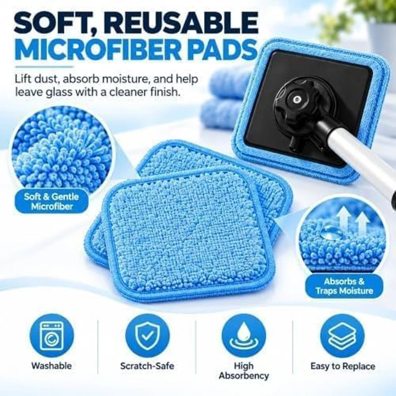 Dual Magnetic Automotive Car Windshield Cleaner Extendable Handle Glass Cleaning Kit Detachable Pads Streak-Free