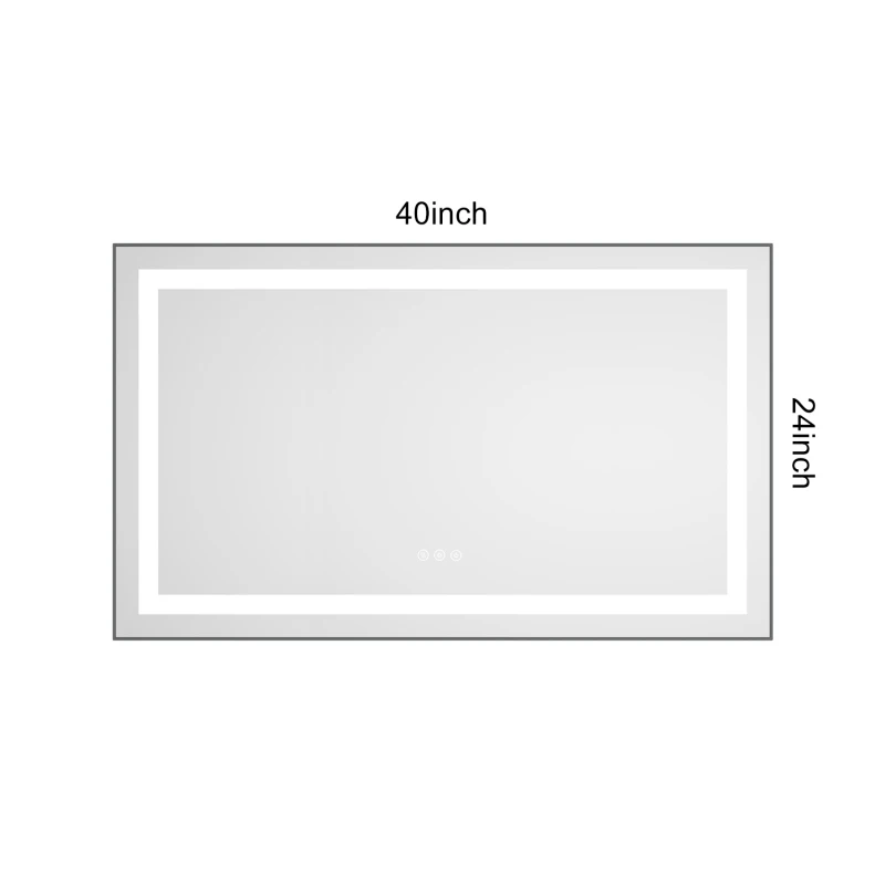 40 x 24 Inch LED Bathroom Mirror with Front and Backlight, Wall Mounted Vanity Mirror with Aluminum Frame, Anti-Fog, Memory, 3 C