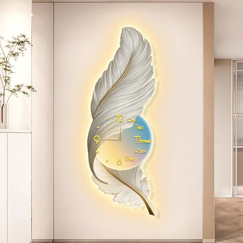 Angel Feather LED Wall Clock Large Decorative Wall Clocks Home Luxury Digital Watch Modern Design Living Room Decoration