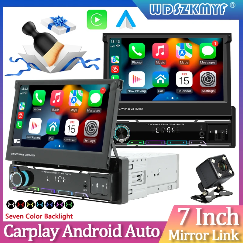 7 Inch Retractable Car Radio Wireless Carplay Android Auto Car Navigation   intelligent systems Video Player Car accessory