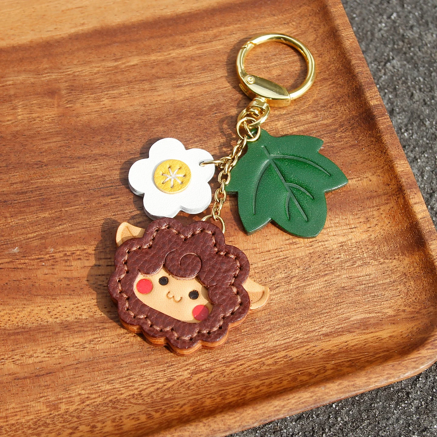 かわいいラムレザーバッグチャーム花装飾高級本革高級人形ハンドバッグアクセサリー手作りステッチ