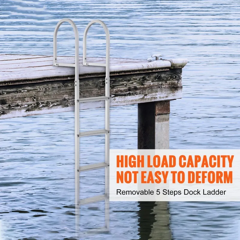 3/4/5 Steps Removable Dock Ladder 350/500Lbs Load Pontoon Boat Ladder with Rubber Mat for Lake, Marine Boarding, Pool