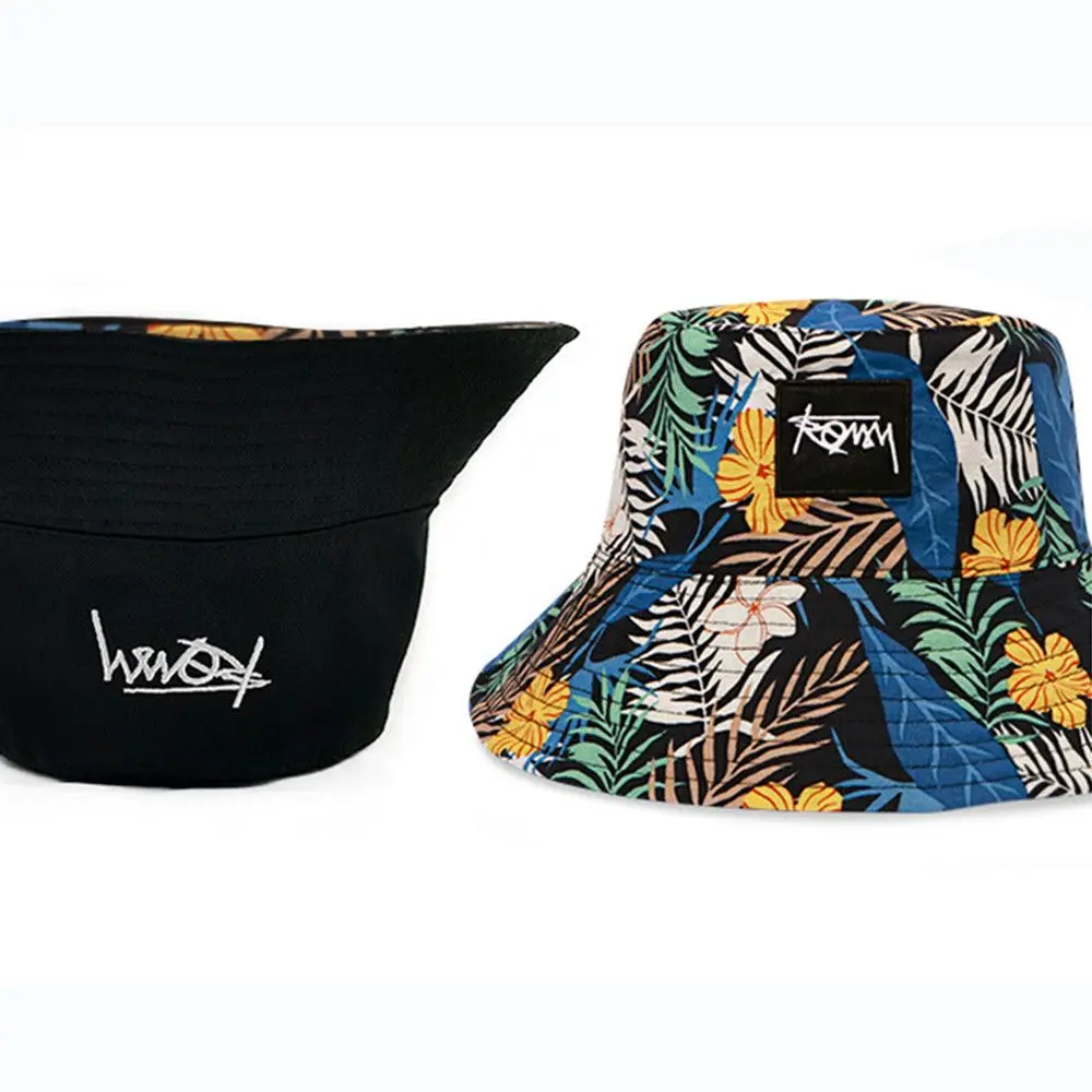 Outdoors Double-sided Bucket Hat Hip Hop Sun Protection Beach Cap Graffiti Retro Panama Cap Men Women