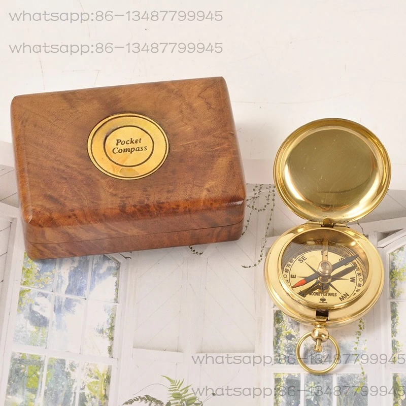 

Imported Royal Navy Brass Retro Nostalgic Nautical Compass Mango Wood Box High Precision Compass