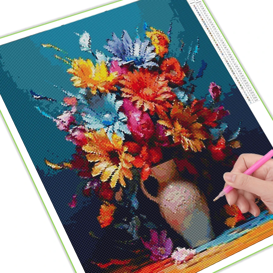 Diy Full Mosaic Art Still Life Flower Diamond Painting Kits New Collection Floral Vase Rhinestone Embroidery Picture Wall Decor