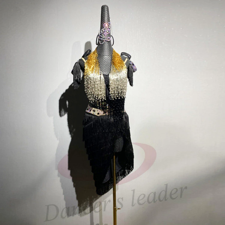 Latin Dance Adult And Children's Dress AB Diamond High-End Customized Gradient Bead Tube Tassel Professional Dance Costume