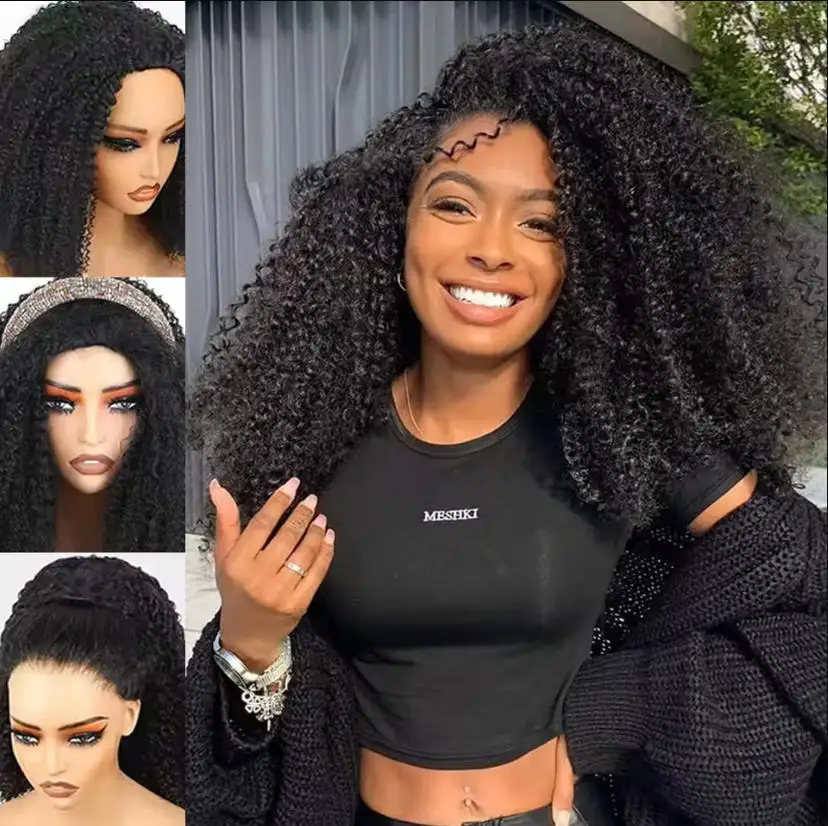 3-in-1 Multi-Wear Jerry Curly Halbperücke, natürliches Schwarz, brasilianisches Remy-Echthaar, maschinell gefertigt, 200 % dicke Dichte, nahtloses Flip-Over-Design, verstellbarer Kordelzug, Wear-and-Go für Damen – Detail 3
