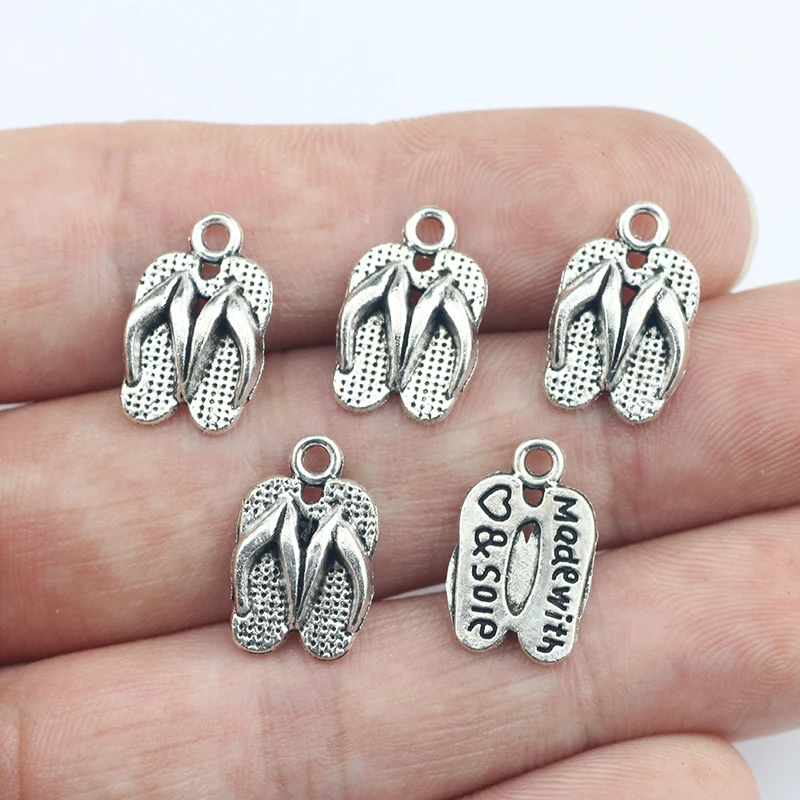 Newest 20 Pieces 10*15mm Antique Silver Color Slipper Phone Charms Necklace Bracelet Pendant Crocs Charms For Jewelry Making