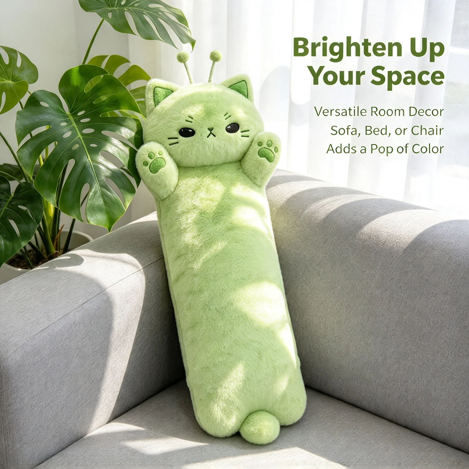 Green Aliens Cat Plush Toy, Long Body Pillow Stuffed Animal, Cute Kawaii Doll Soft Sleep, Cushion Birthday Gift For Kids, Adults