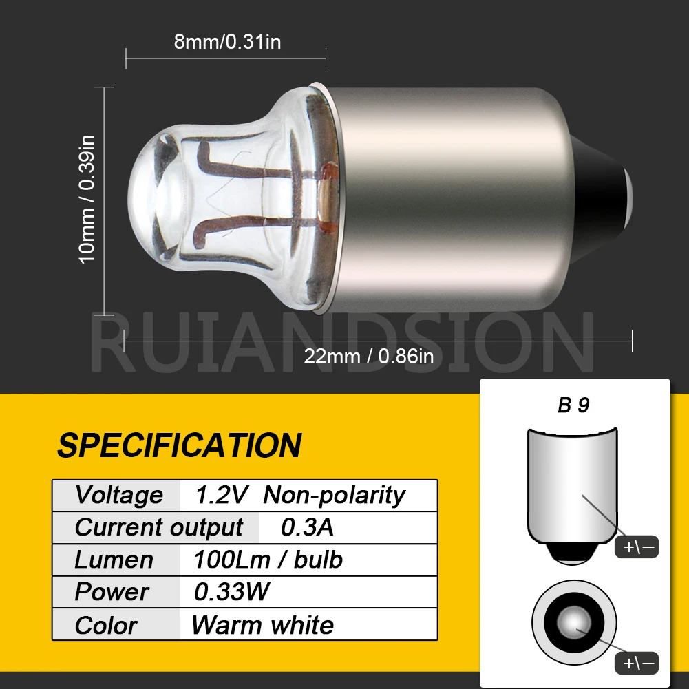 Ruiandsion 10 pz 1.1V 1.2V 1.5V E10 B9 lampadina alogena Samll per esperimento di prova insegnamento torcia bianco caldo