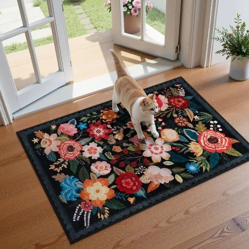 Flower Carpet Colorful Flowers High-end Feeling Rug Living Room Entrance Kitchen Bedroom Anti Slip Mat Home Decoration