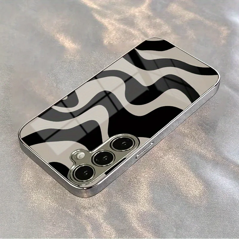 Black and white ripple pattern glass phone case suitable for Samsung Galaxy S26 S25 S24 S23 S22 S20 FE/Ultra/Plus hard case