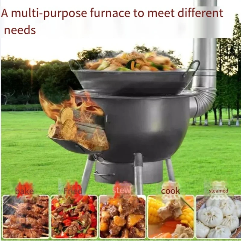 Rural firewood stove Home burning firewood Camping firewood stove Large pot table Smokeless outdoor stove Mobile pot New