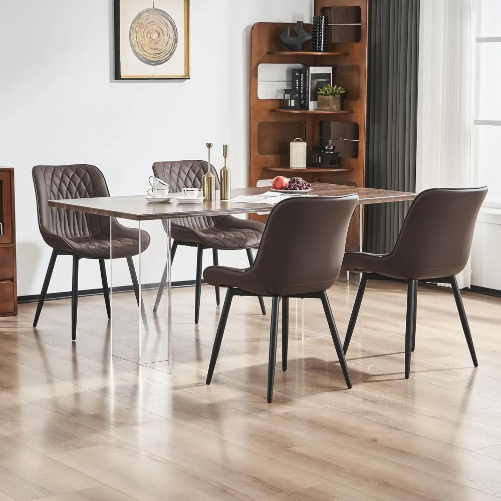 طقم كراسي طعام حديثة من الجلد الصناعي مكون من قطعتين مع إطار معدني معزز ومنفروشات مقاومة للخدش