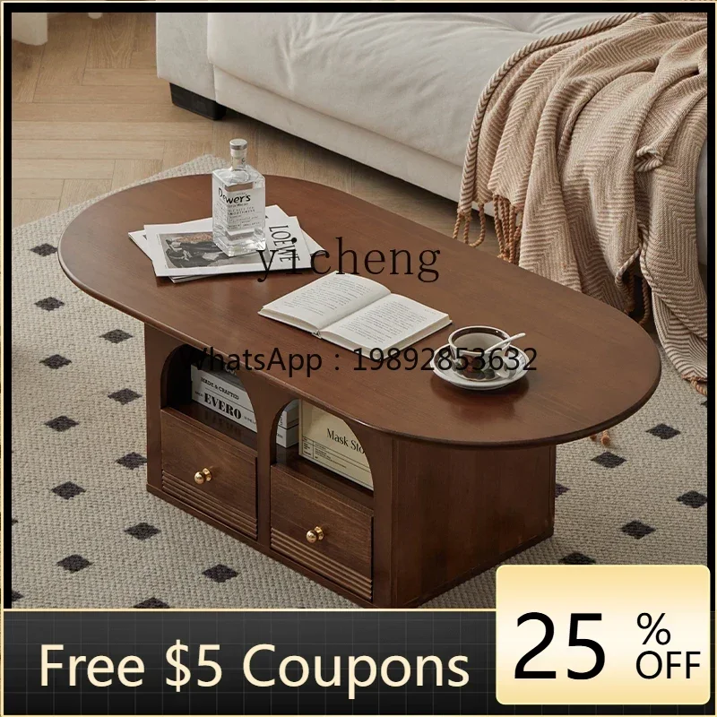 

GZ solid wood coffee table living room household small apartment simple modern round coffee table TV cabinet combination