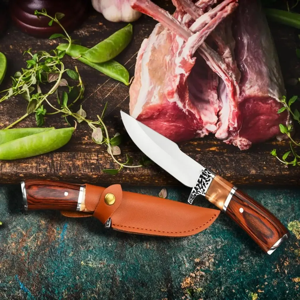 Meat Cleaver Hunting Knife High-end Colored Wood Handle Boning Knife Cutting Meat Cutter Outdoor Knife Kitchen Camping Knife