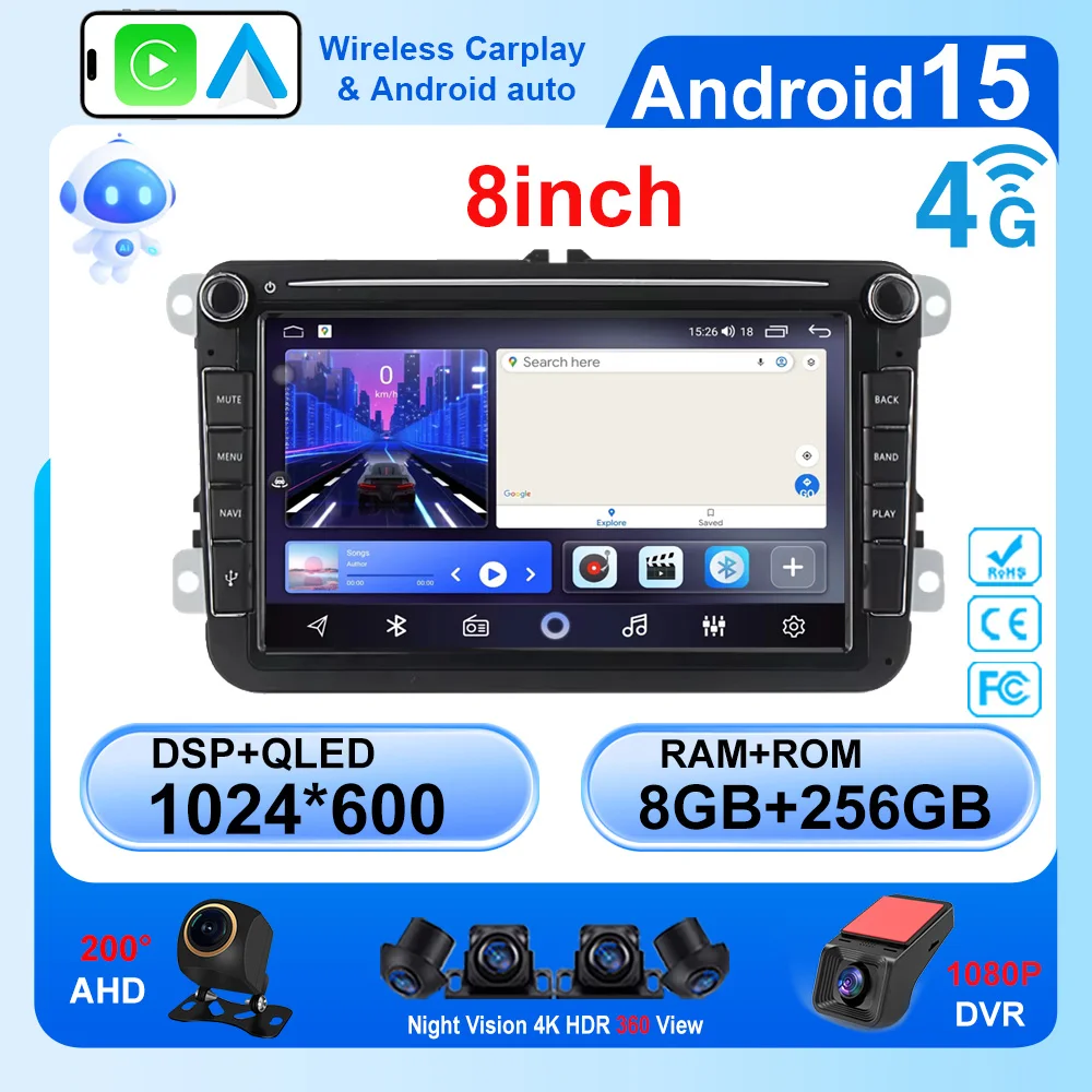 

Мультимедийная магнитола для VW Passat, Golf, Polo, Caddy, Seat Leon, Altea, Skoda Fabia, Octavia, 8 дюймов, 2 Din, Android