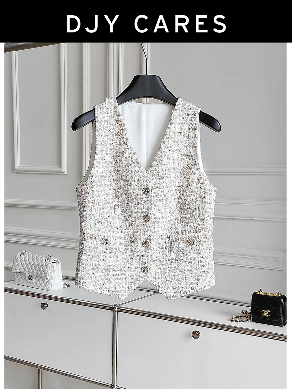 

New Stand cut waist cinching slimming V-neck chic vest top big size