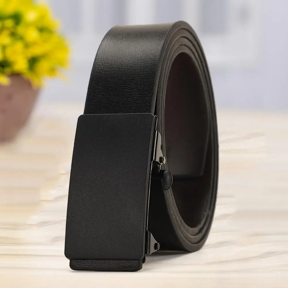 120cm Men Belt Automatic Buckle Formal Faux Leather Adjustable Match Clothing Long-lasting Smooth Men Business Belt Daily Wear