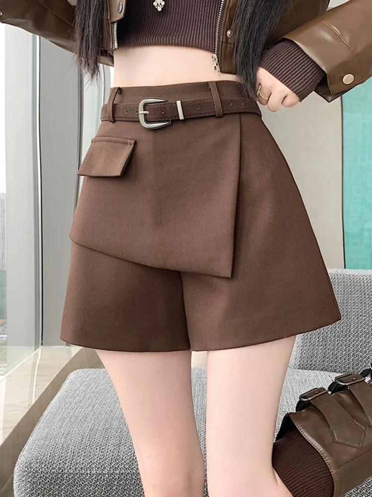 Unregelmäßige Anzugshorts für Damen, Herbst und Winter, neue hohe Taille, schlanke, lässige und vielseitige A-förmige Stiefel und Hosen mit weitem Bein