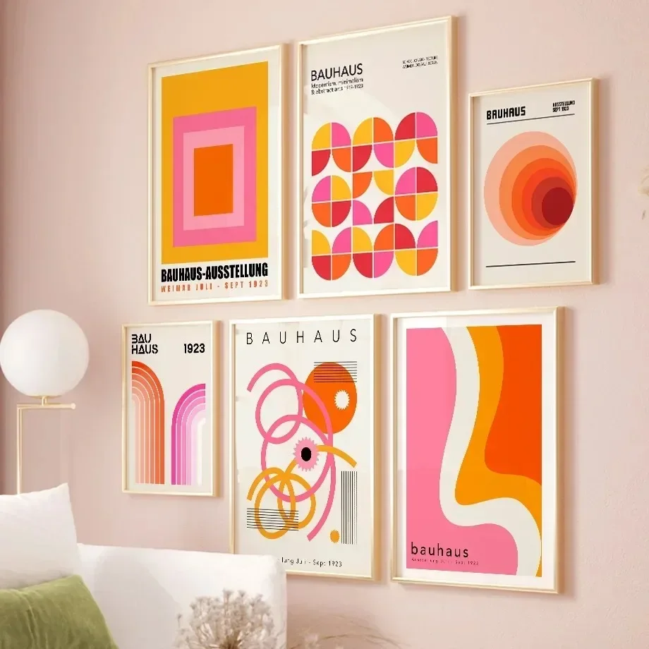 (No frame)Bauhaus 1923 Exhibition Abstract Modern Geometry Gallery Canvas Painting Posters and Prints Wall Art For Living Roo