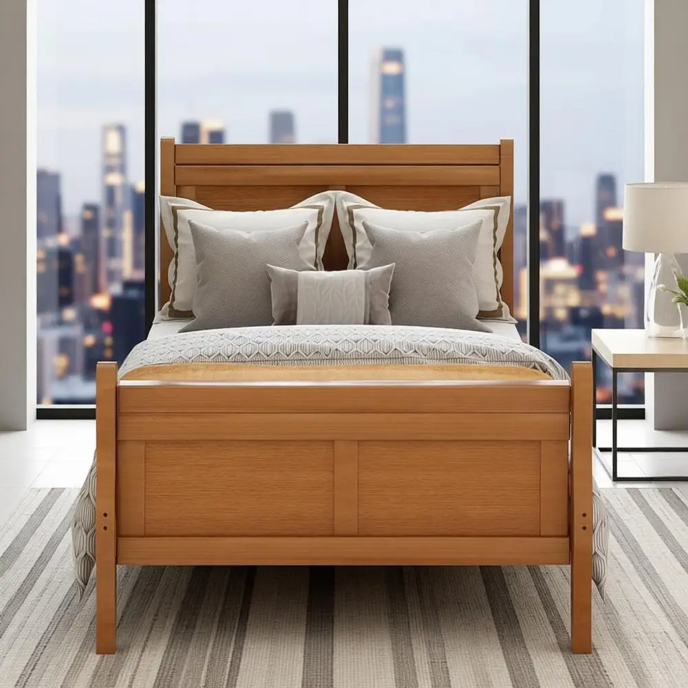 

Двуспальная кровать из массива дуба с деревянными ламелями, простая сборка, не требует пружинного блока - отделка натуральный дуб