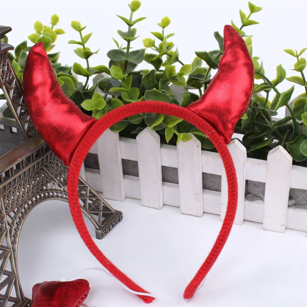 3Pcs Horned Headdress Costume Set Lightweight Halloween Party Tail Bow Kids Adults Cosplay Party Headdress Accessory