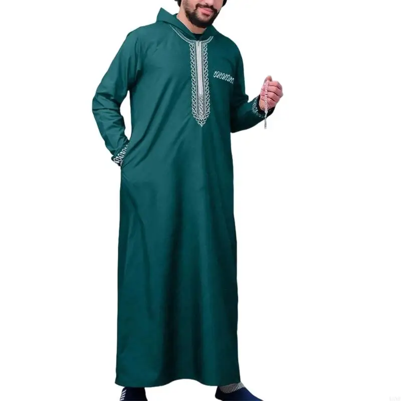 Y3NE ملابس إسلامية للرجال رداء قفطان مسلمين رجل مغربي كاجوال طويل فستان عربي ثوب زي وطني للشرق الأوسط