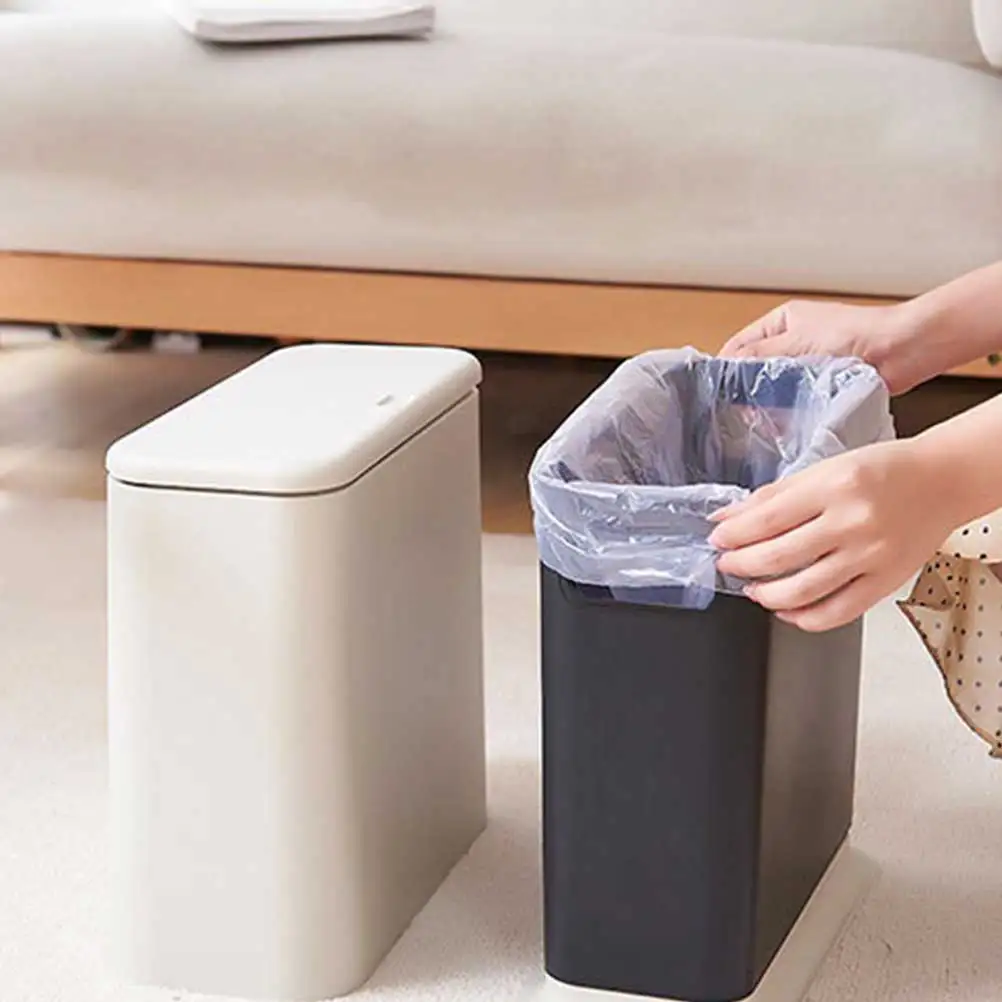 

Press Type Trash Can Narrow Design Desktop Garbage Bin For Home Office Shop Household Waste Container Environmentally Friendly