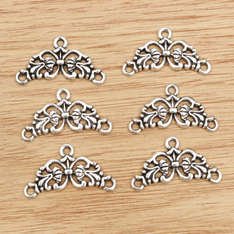 20 sztuk 14x26mm Antique Silver Plated w stylu Vintage kwiat Retro złącze urok wisiorek DIY naszyjnik biżuteria ustalenia akcesoria