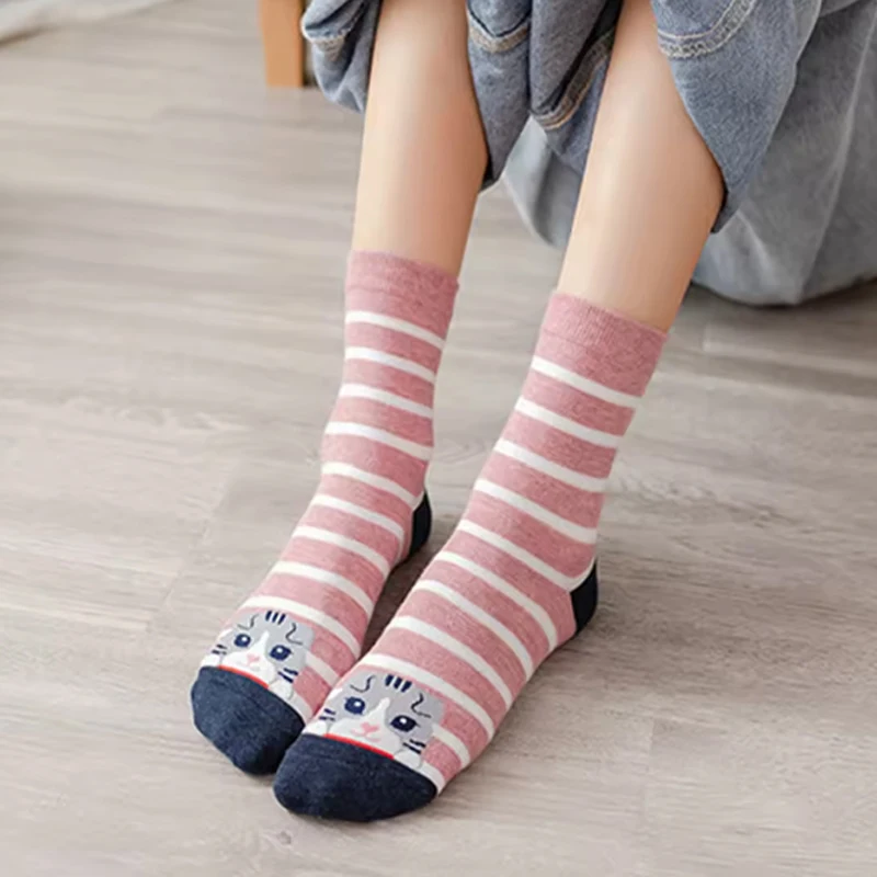 5 Pares de Meias Femininas com Estampas de Gatos, Bonitas, Únicas, Divertidas, Confortáveis, que Absorvem a Umidade