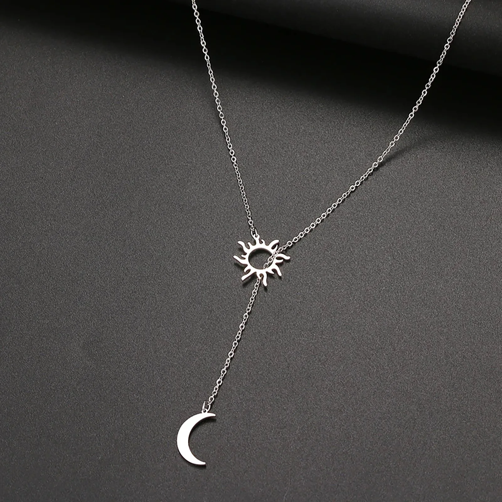 Sonne Mond Stern Anhänger Halskette für Frauen Männer Schlüsselbein Kette Edelstahl Schmuck Freund Geschenk – Detail 4