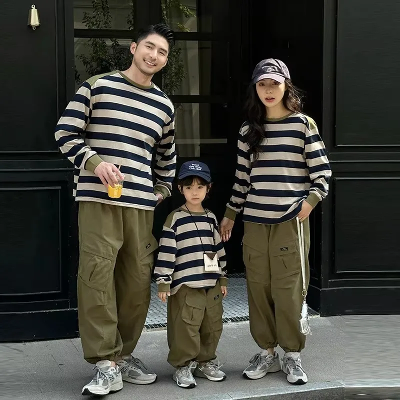 Funny Family Matching Sweatshirts Fashion Father Son Same T Shirts Mother Daughter Long Sleeve Tops Parent-child Korea Clothing