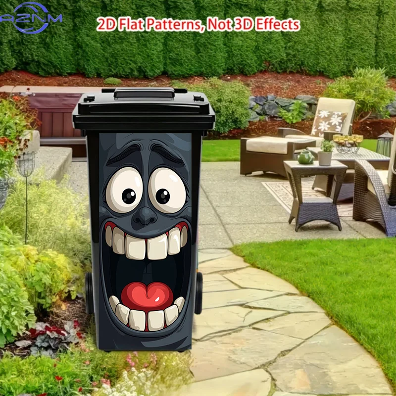 37*82cm/14.57*32.28in/Trash Can Sticker, Featuring a Big-eyed Grinning Funny Face Pattern Theme. This Matte Surface Sticker I