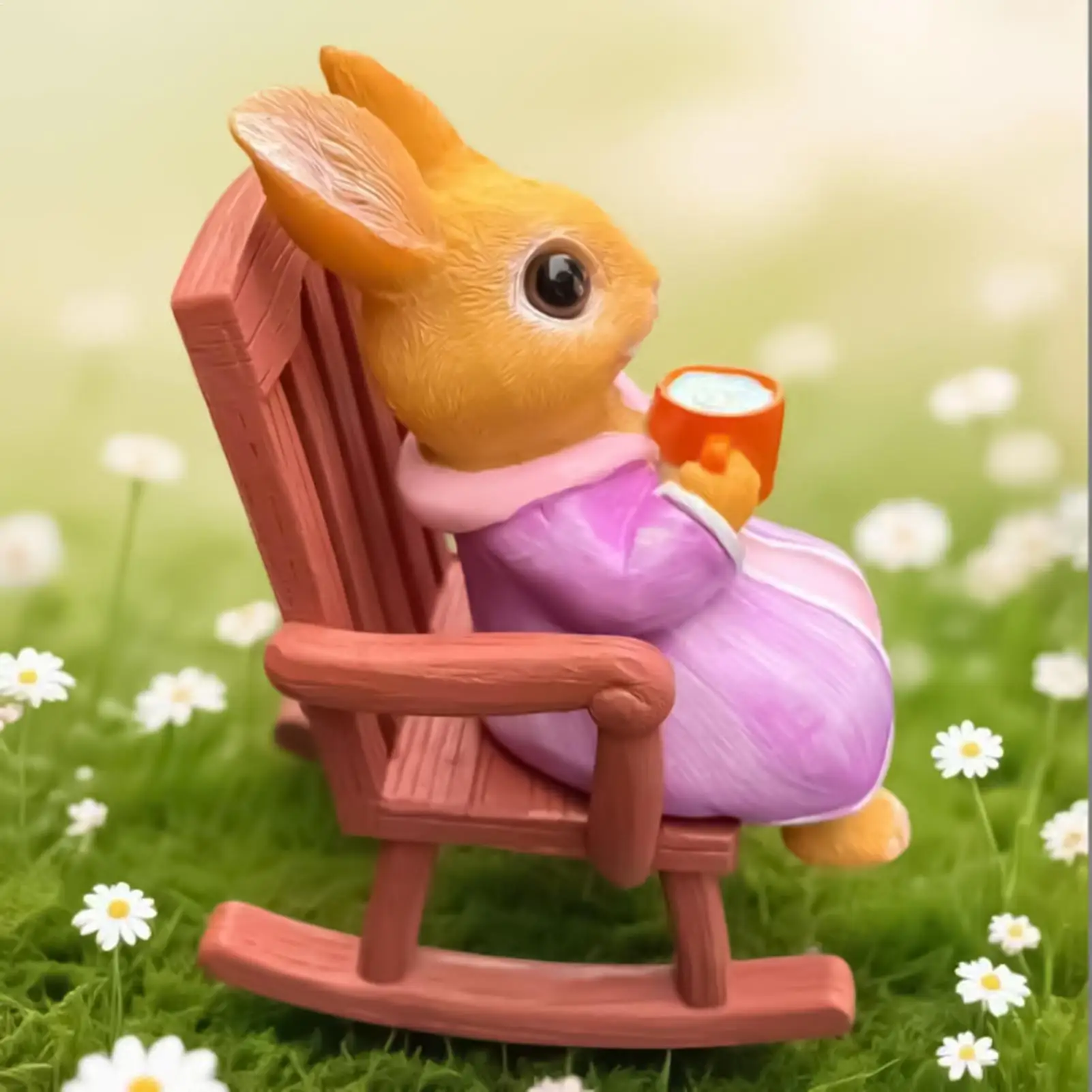 Bunny Statue Resin Rabbit On Rocking Chair Sculpture Garden Statues For Easter Home Housewarming Table Shelf Yard Lawn Patio