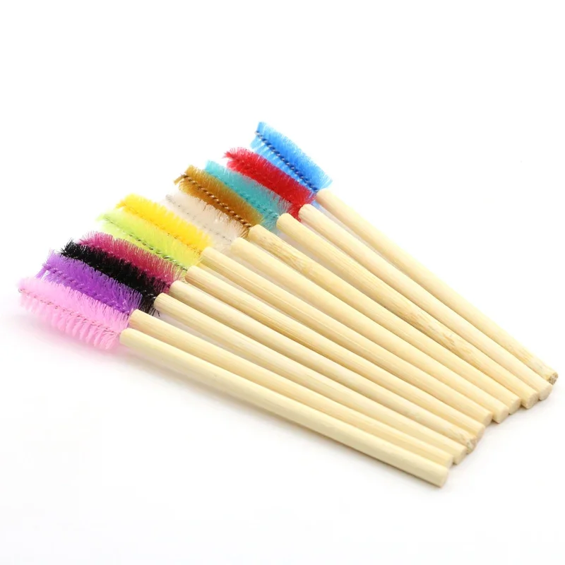 Eco bamboo eyelash mascara brushes kit kraft box packed 100pcs wooden lash spoolies for women