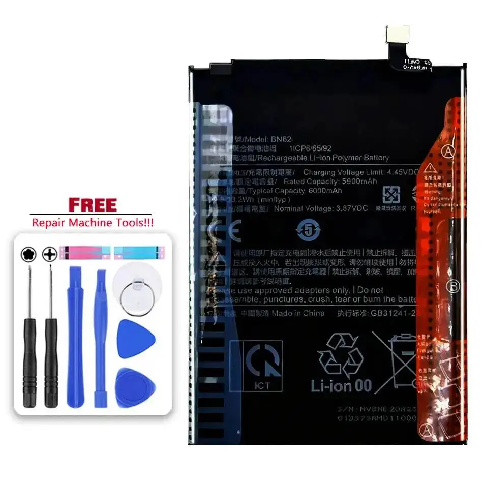 

High-Capacity Mobile Phone Battery For Xiaomi Redmi Note 9 4G BN62 Note9 Version 6000Mah Premium Replacement