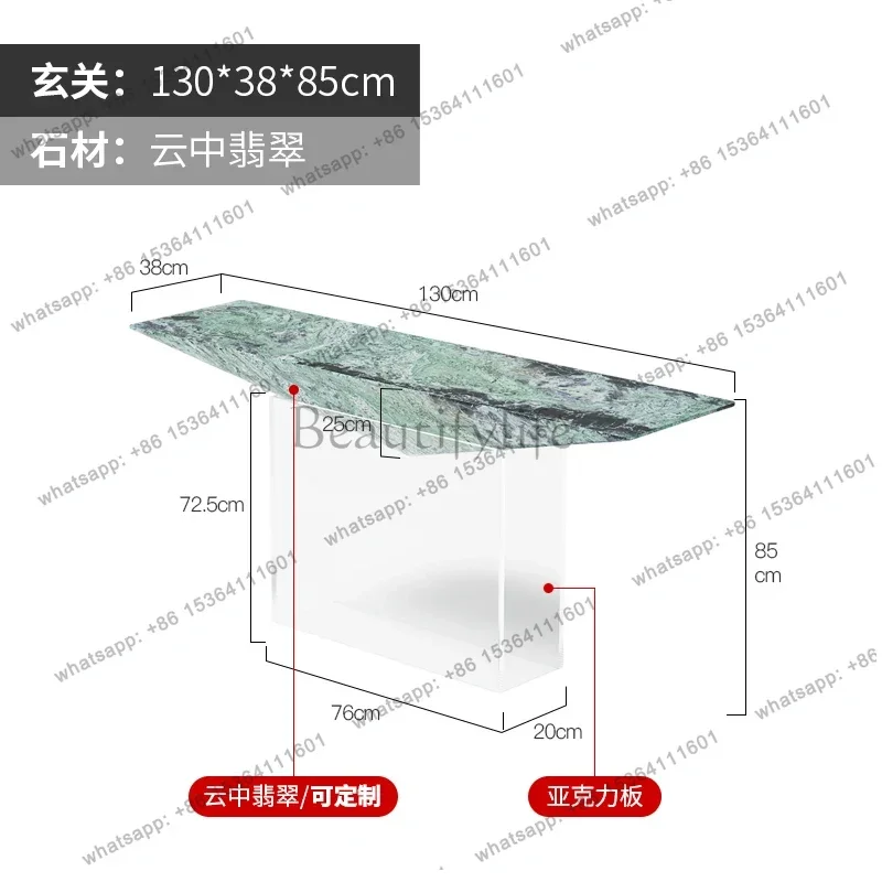QItalian-style Home Light Luxury Entrance Cabinet Against The Wall Marble Acrylic Entrance Table Customization
