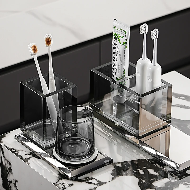 

Household crystal glass single toothbrush holder, mouthwash cup holder, shelf, minimalist style, bathroom comb, storage cylinder