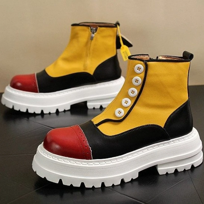 Trend Designer Men's High-top Thick-soled Boots Fashion Breathable Round Toe Men Chelsea Boots Genuine Leather Men Shoes